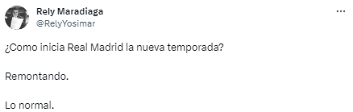 Rely Maradiaga: “¿Como inicia Real Madrid la nueva temporada? Remontando. Lo normal”.