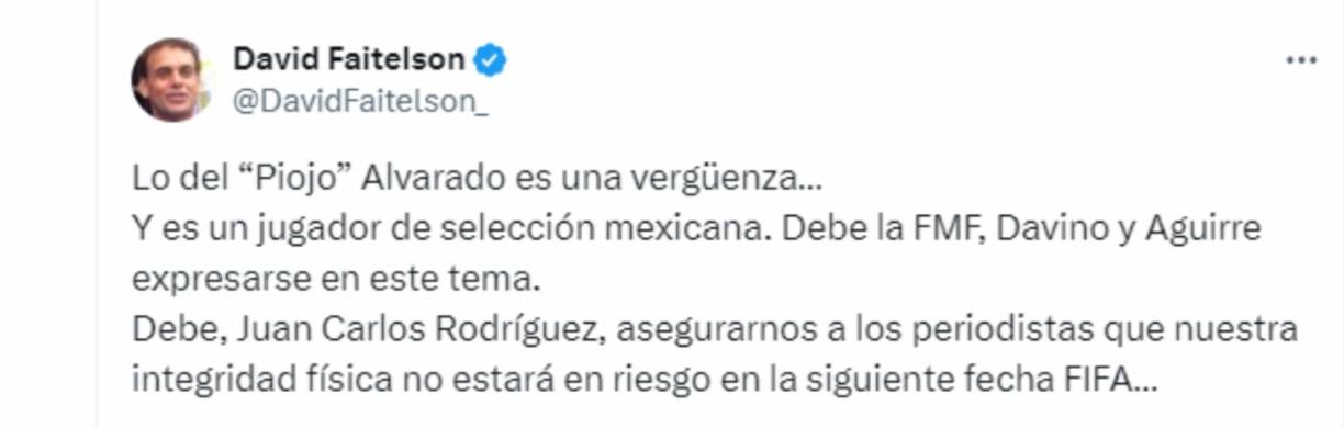 “Lo del “Piojo” Alvarado es una vergüenza”, mencionó Faitelsonn.
