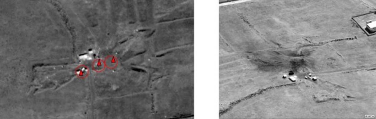 El bunker de Him Shinsar, que supuestamente albergaba armas químicas, fue reducido a cenizas tras el impacto de los poderosos misiles estadounidenses.