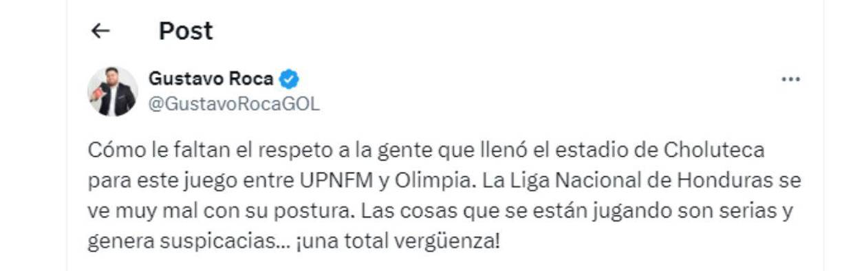 ”Cómo le faltan el respeto a la gente que llenó el estadio. Las cosas que se están jugando son serias y genera suspicacias. Una total vergüenza ”, dijo Gustavo Roca.