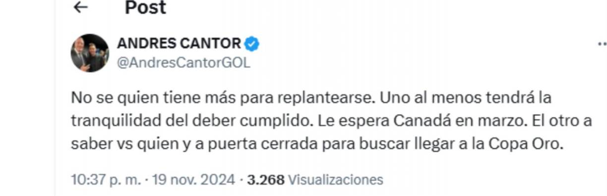 Andrés Cantor, periodista argentino de Telemundo, dejó su análisis sobre el México vs Honduras.