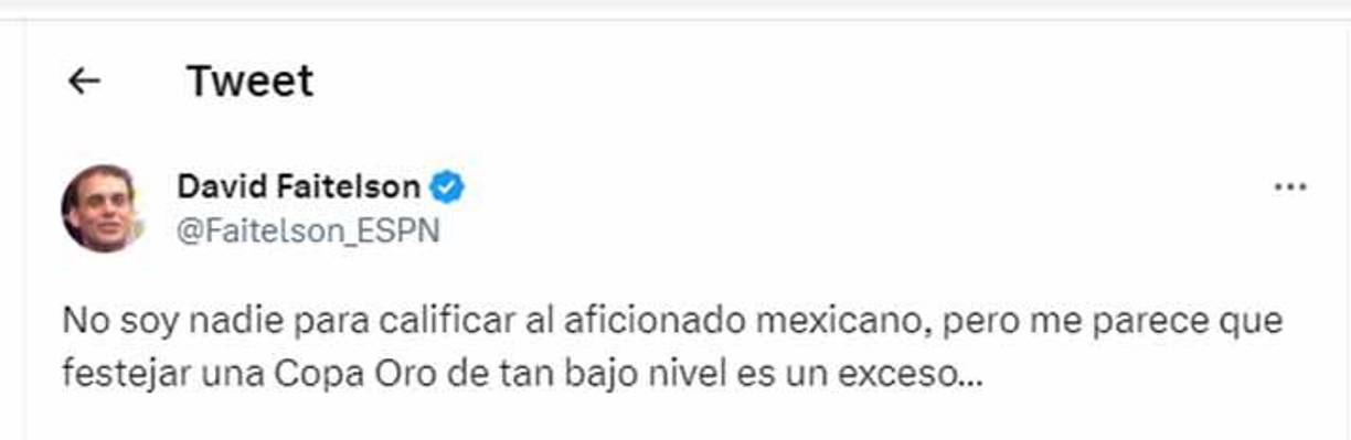 Faitelson minimizó posteriormente la conquista e la Copa Oro 2023.