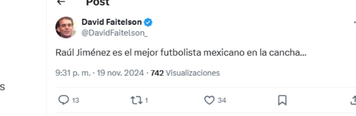 Faitelson tuvo palabras de elogios para el futbolista Raúl Jiménez.