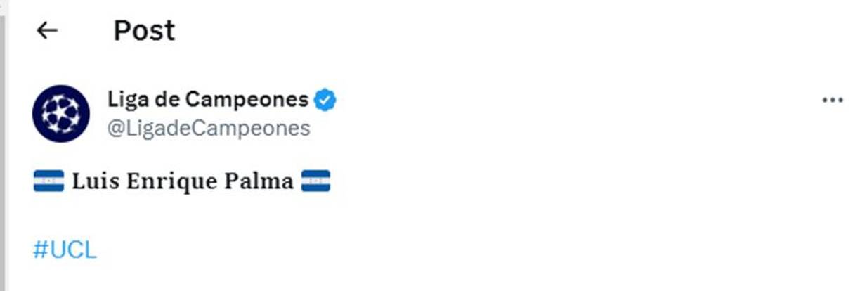 La UEFA publicó el nombre de Luis Palma y colocó banderas de Honduras.