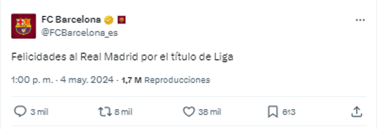 Barcelona se pronunció y envió un mensaje al Real Madrid tras coronarse campeones de La Liga. 