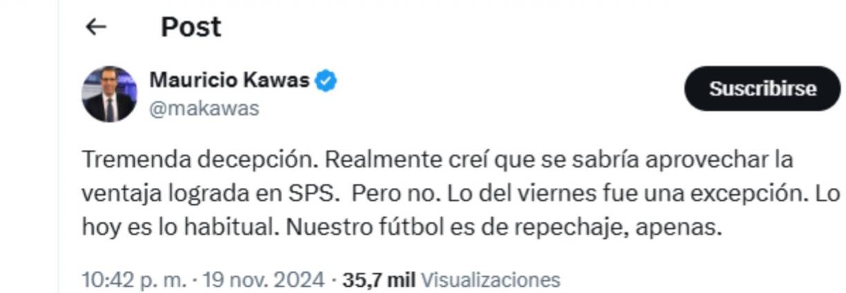 Mauricio Kawas señaló estar decepcionado por el 4-0 de México ante Honduras. 