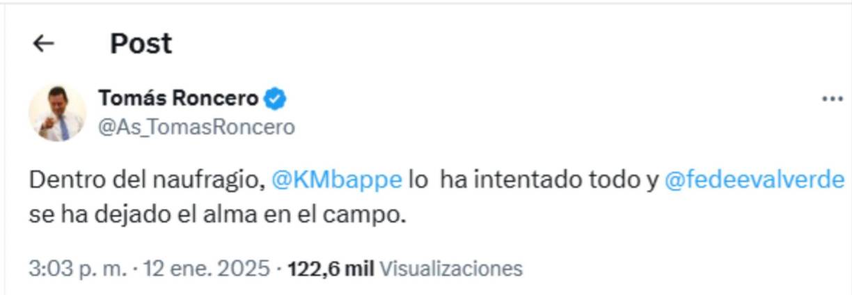 Tomás Roncero, periodista español y aficionado del Real Madrid, dejó su punto de vista. 