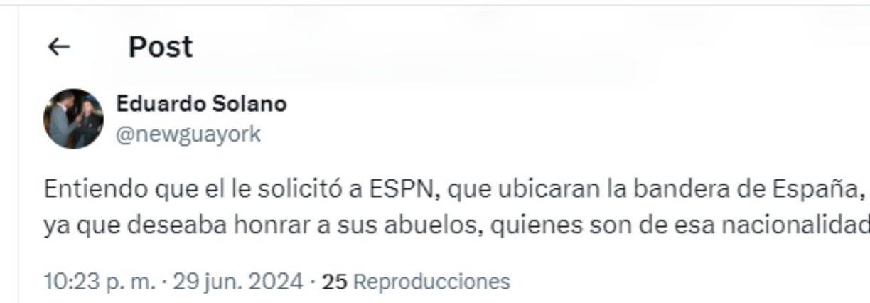 En información brindada por el periodista Eduardo Solano, señaló que Teófimo le solicitó a ESPN que colocaran la bandera de España ya que deseaba honrar a sus abuelos, quienes tienen la nacionalidad española. 
