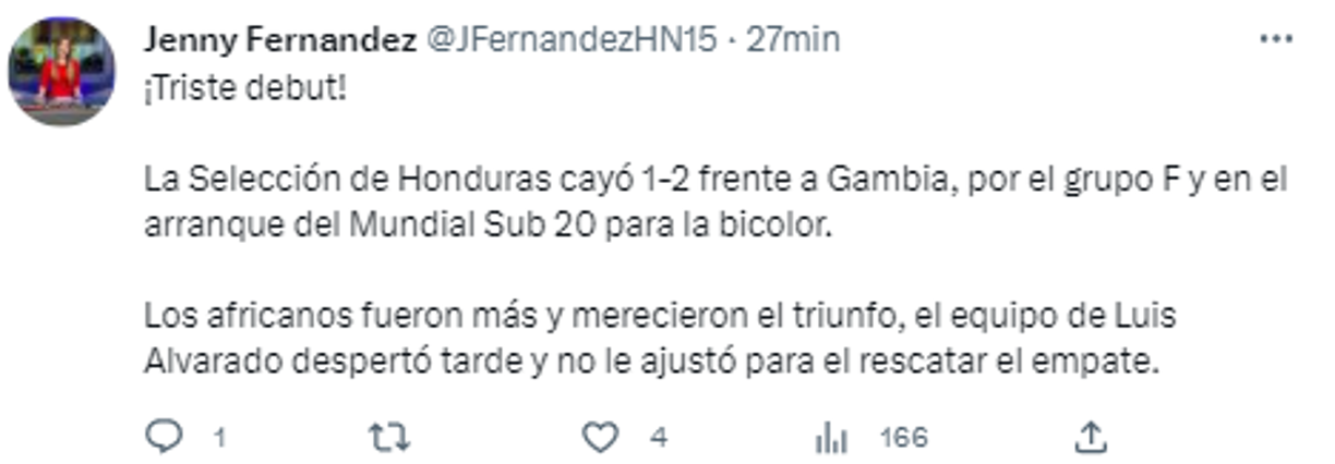 Jenny Fernández: “¡Triste debut!”.