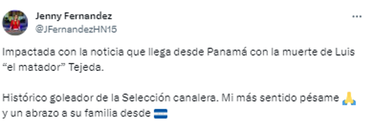 Jenny Fernández, periodista de Diario DIEZ de Honduras: “Impactada con la noticia que llega desde Panamá con la muerte de Luis “el matador” Tejeda”.