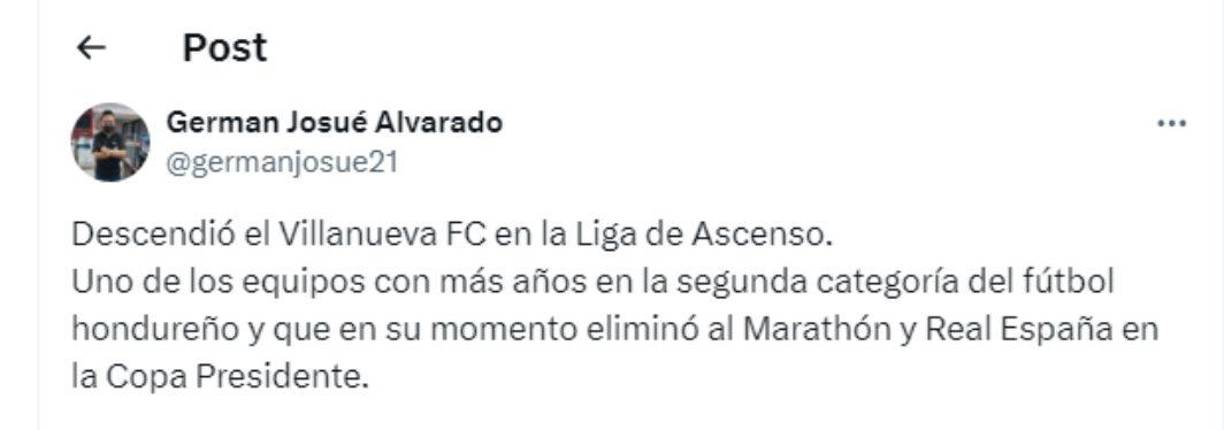 German Alvarado de Diario LA PRENSA se pronunció sobre el descenso del Villanueva FC en la Liga de Ascenso. 