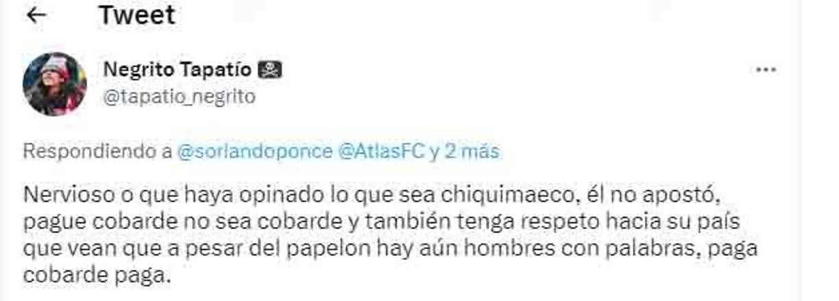 Los aficionados del Atlas reaccionaron molestos por las palabras de Orlando Ponce Morazán.