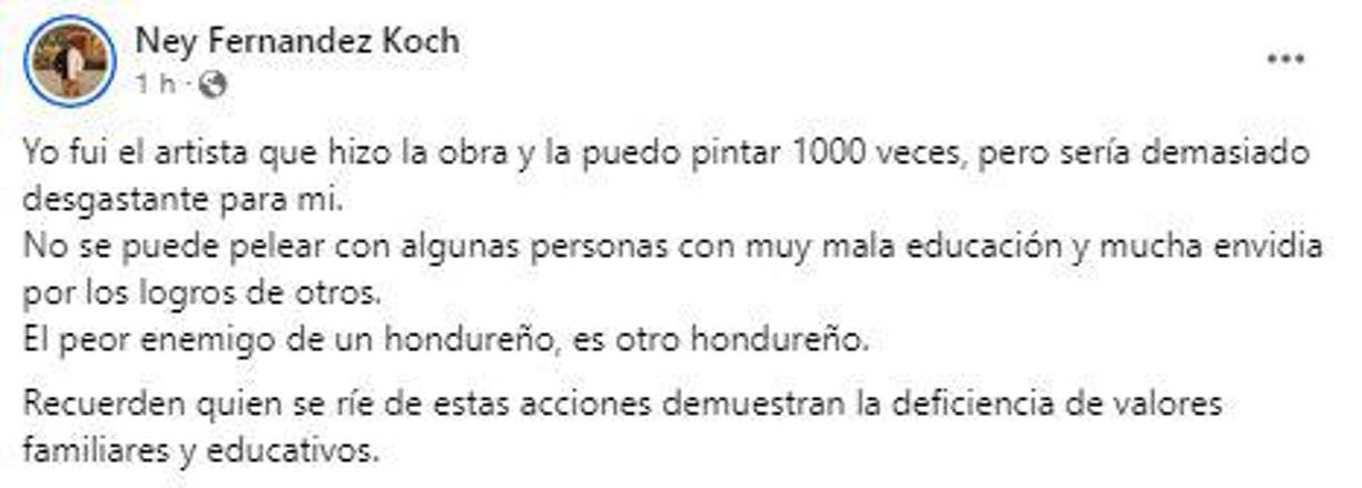 Roney Fernández, quien fue el autor de la obra lamentó lo sucedido.