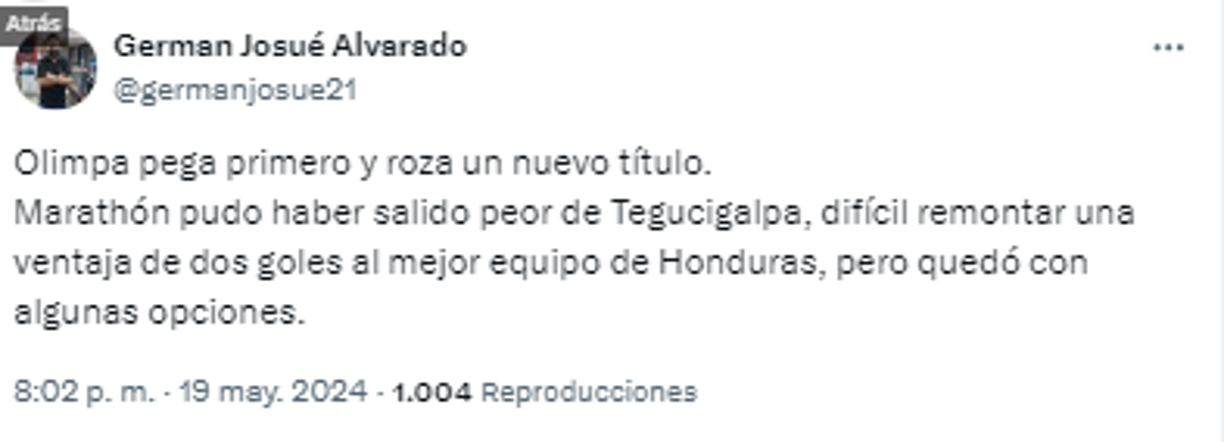 “Marathón pudo haber salido peor de Tegucigalpa, difícil remontar una ventaja de dos goles al mejor equipo de Honduras”, German Alvarado, periodista de Golazo.