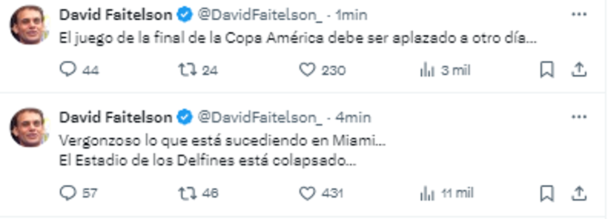 Y agregó: “Vergonzoso lo que está sucediendo en Miami...El Estadio de los Delfines está colapsado...”