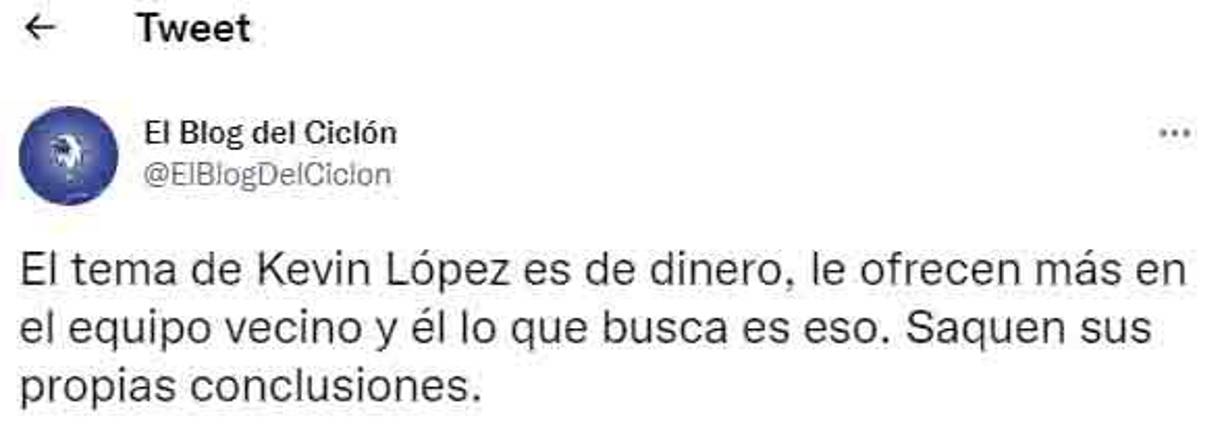 Otro de los mensajes de los aficionados del Motagua tras concretarse el fichaje de Kevin López por el Olimpia.