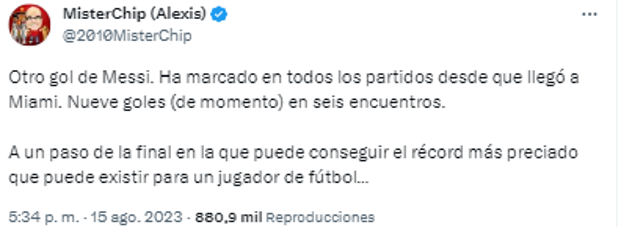 El dato de Mister Chip sobre el gol anotado por Lionel Messi en las semifinales de la Leagues Cup.