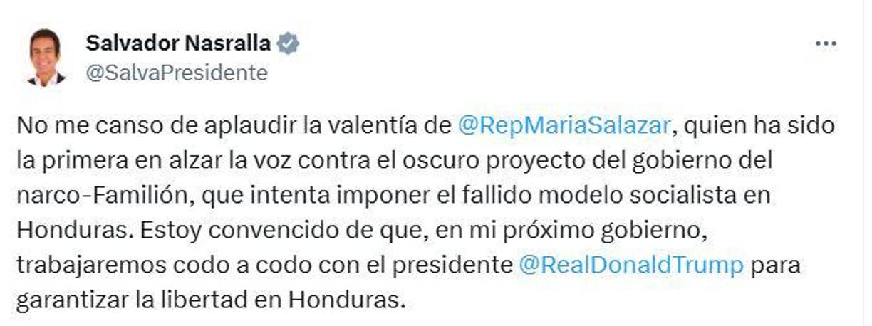 Salvador Nasralla, aspirante presidencial del PLH, manifestó que trabajará “codo a codo” con el presidente electo Donald Trump. 