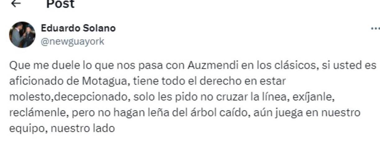 Eduardo Solano evidenció su tristeza por el penal fallado por Auzmendi.