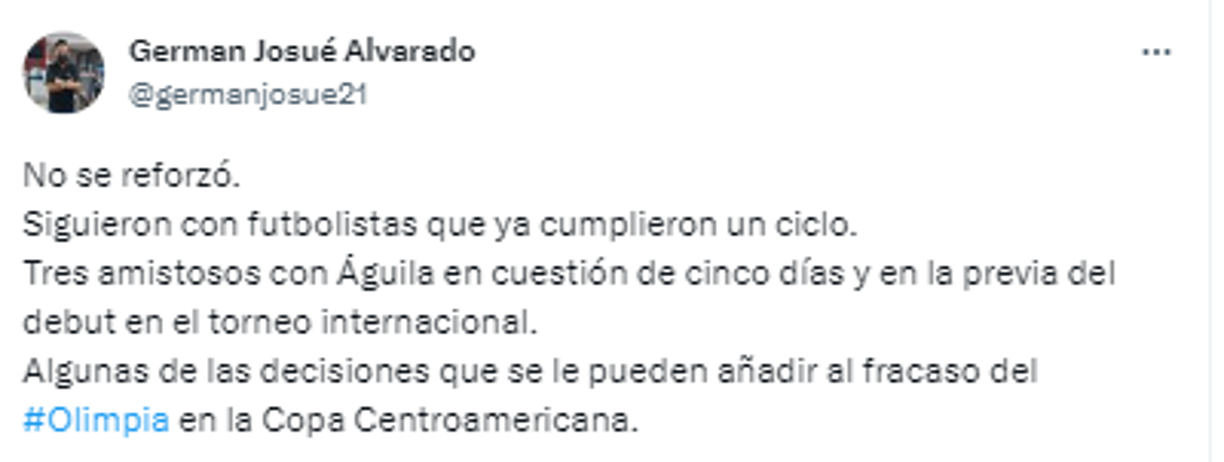 Además señaló las claves del fracaso de Olimpia en la eliminación de la Copa Centroamericana.