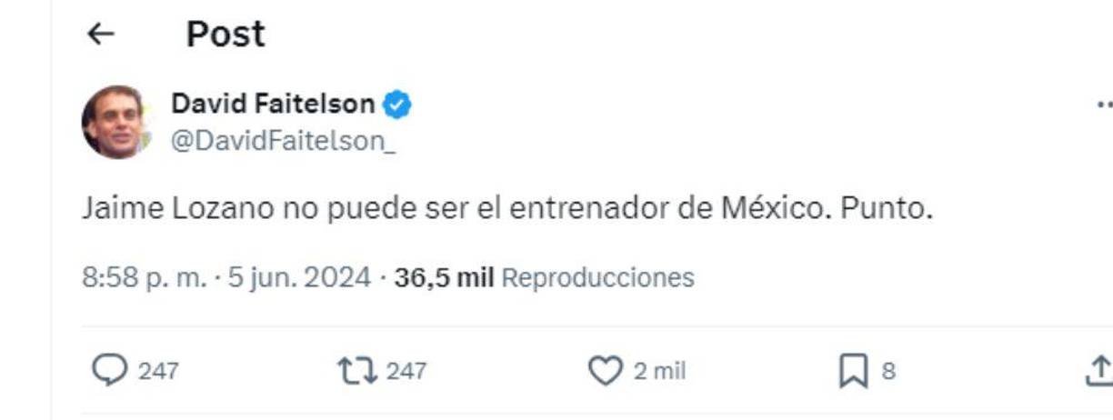 ”Jaime Lozano no puede ser el Entrenador de México. Punto”, dijo de forma contundente Faitelson.
