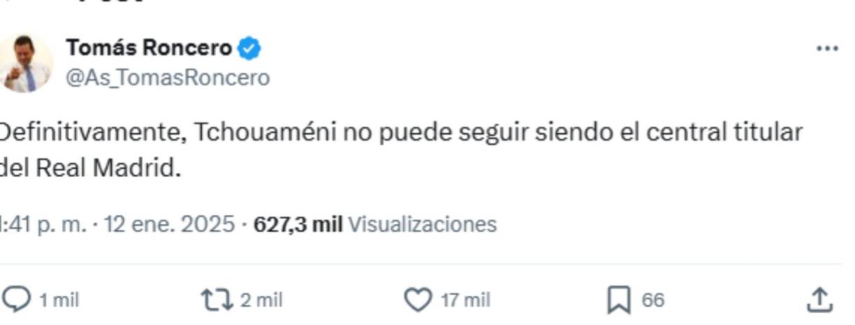 Tomás Roncero señaló al volante francés Tchouaméni por su pésimo partido en la final.