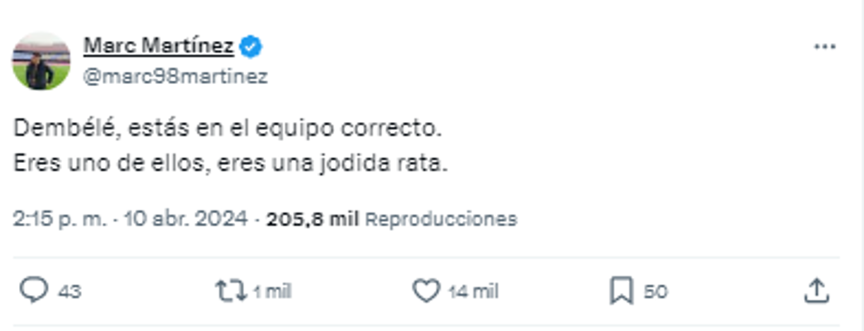 “Dembélé, estás en el equipo correcto. Eres uno de ellos”.