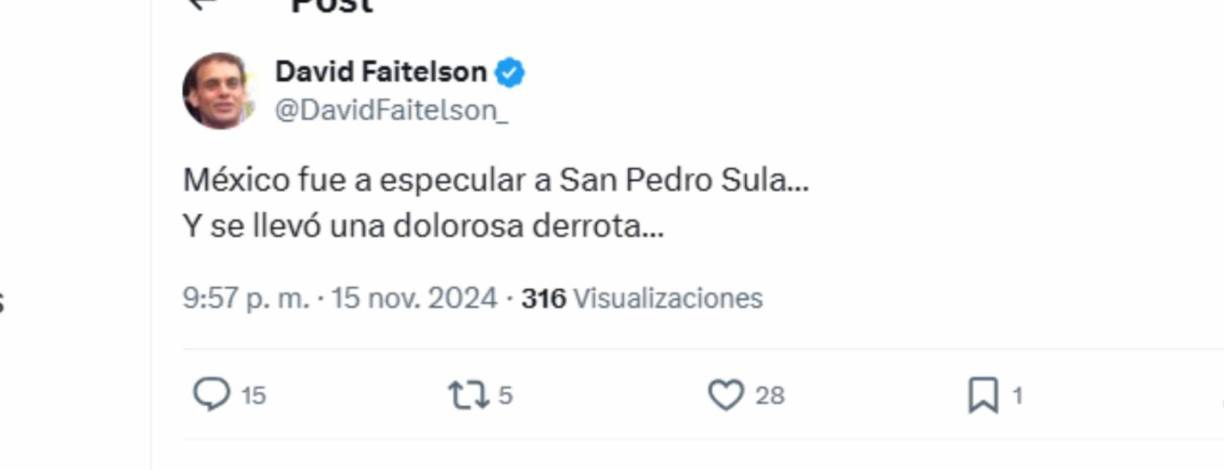 “México fue a especular a San Pedro Sula... Y se llevó una dolorosa derrota!°, se resignó David.