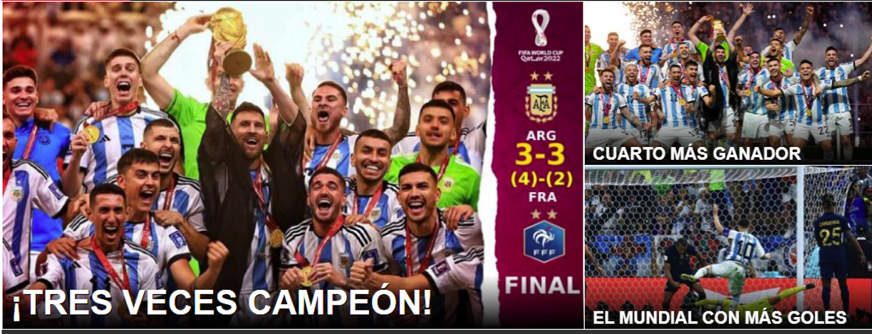 Diario El Récord publicó: “¡TRES VECES CAMPEÓN!”.