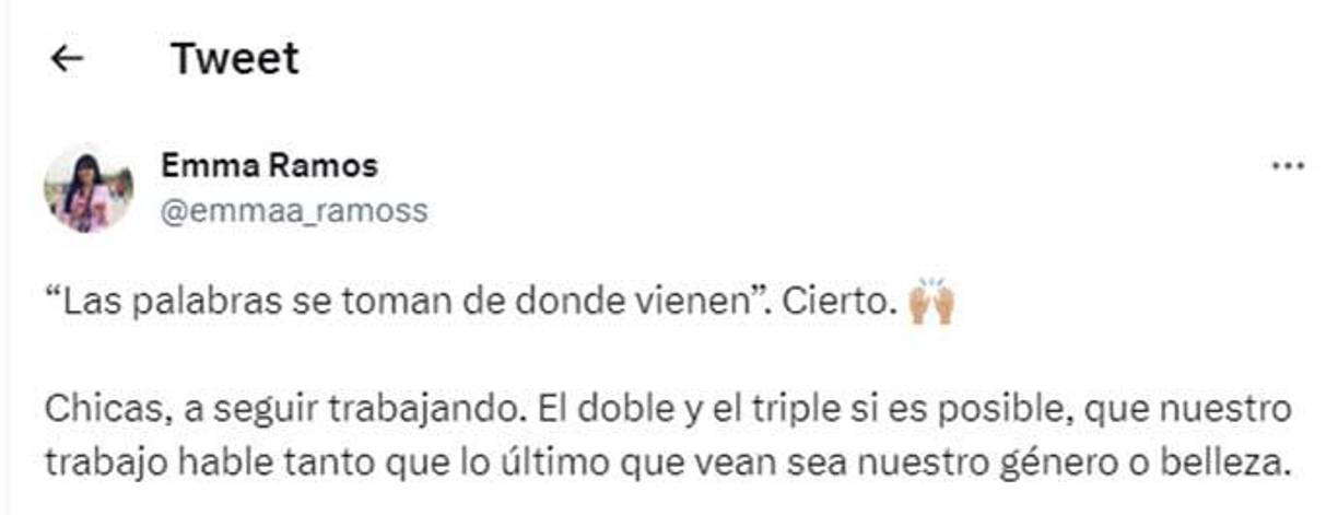 La periodista Emma Ramos también dio su punto de vista en su cuenta oficial de Twitter.