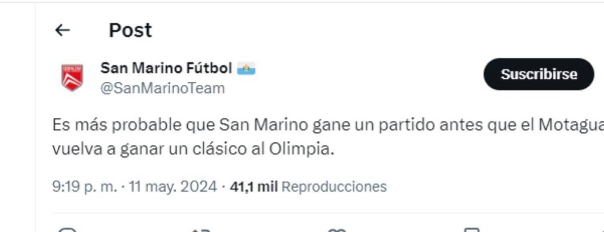 La peculiar cuenta de San Marino, manejada por argentinos, se burló del Motagua luego de la eliminación a manos del Olimpia.