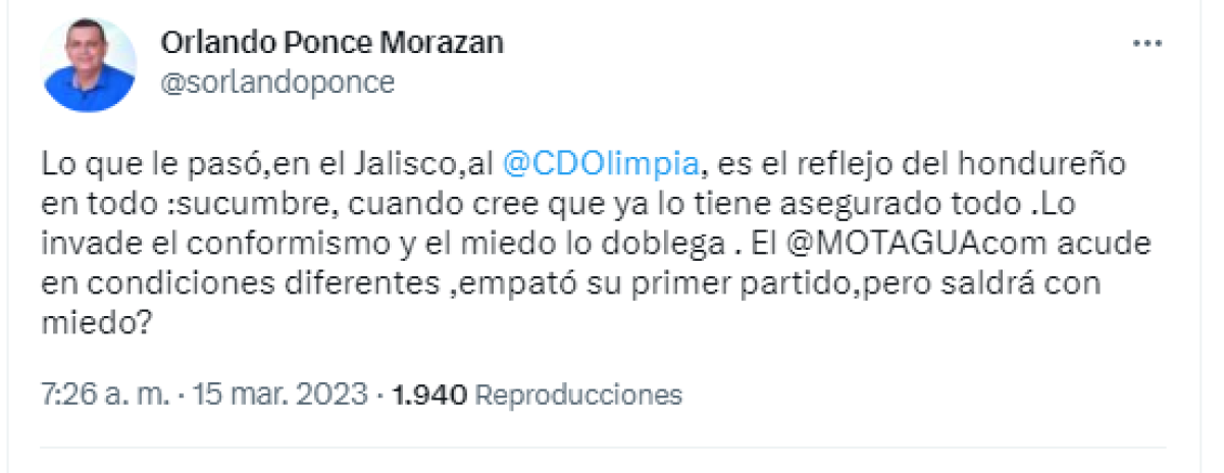 Y agregó: “Lo que le pasó al Olimpia es el reflejo del hondureño en todo: sucumbre, cuando cree que ya lo tiene asegurado todo”.