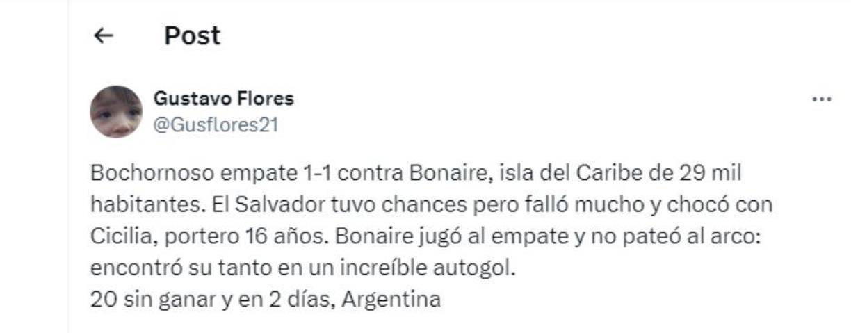Increíble.. Como “bochornoso” fue calificado el 1-1 de El Salvador ante Bonaire que utilizó a un portero de apenas 16 años de edad. 