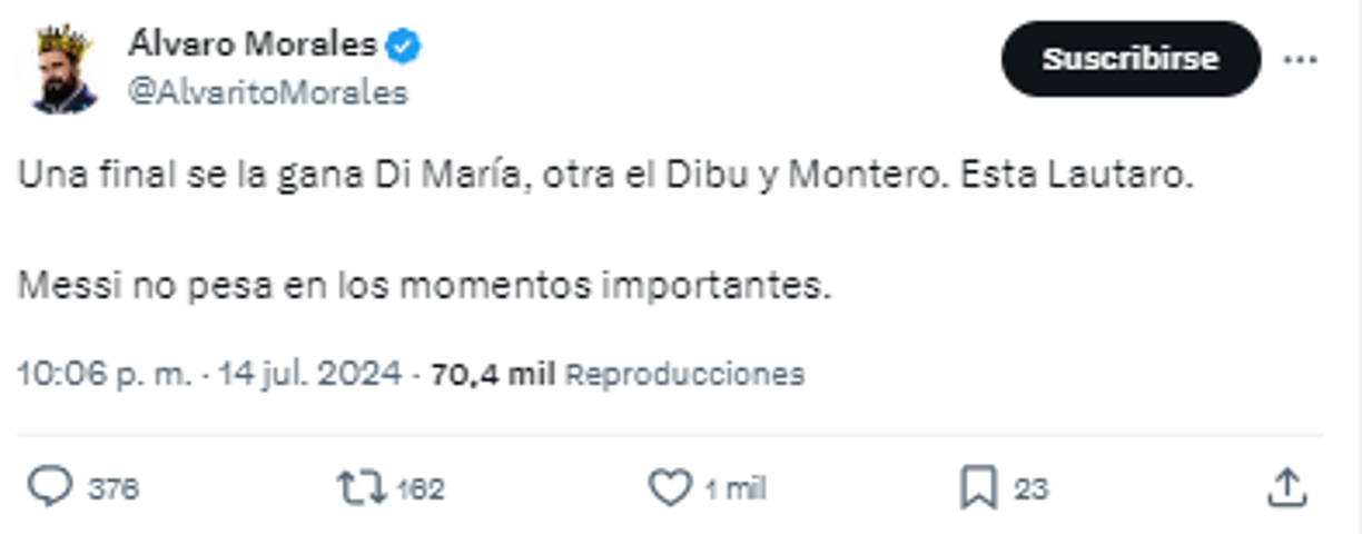 Y atacó: “Messi no pesa en los momentos importantes”.
