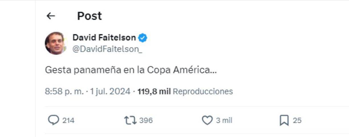 ”Gesta panameña en la Copa América”, fue el mensaje del polémico periodista mexicano David Faitelson.
