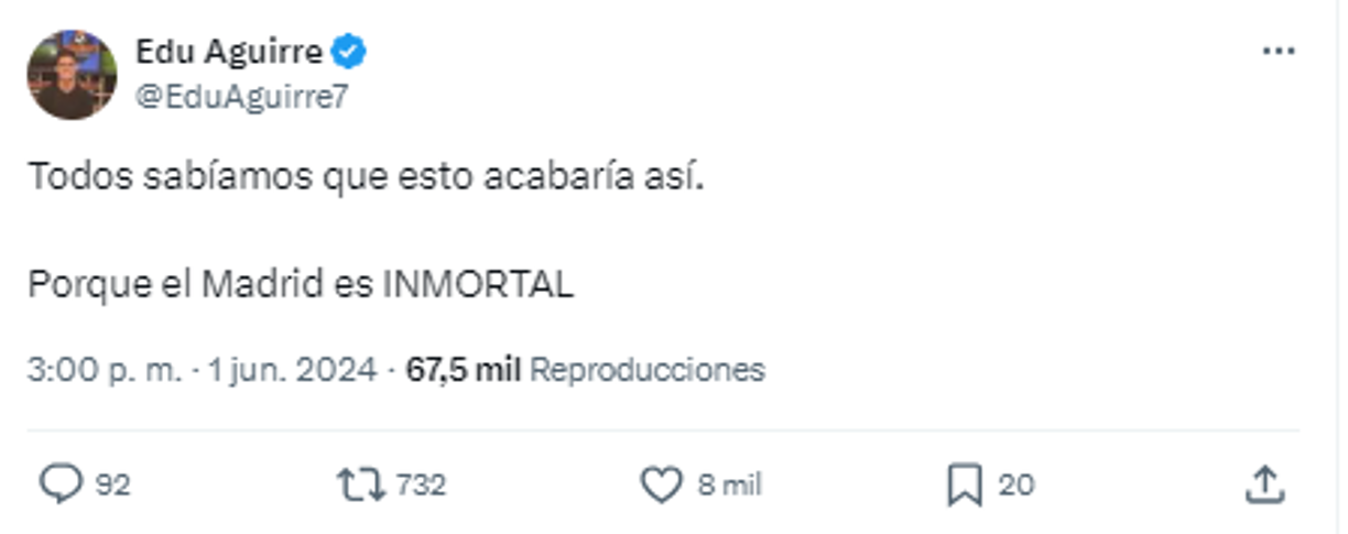 “Todos sabíamos que esto acabaría así. Porque el Madrid es INMORTAL”, comentó Edu Aguirre de El Chiringuito.