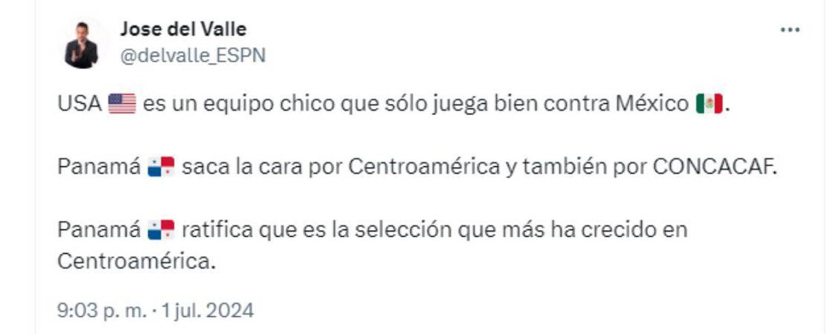 El periodista José del Valle de ESPN: “Panamá ratifica que es la selección que más ha crecido en Centroamérica.”