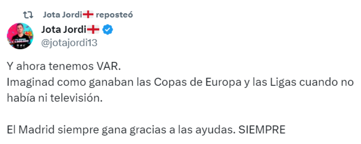Jota Jordi, colaborador de El Chiringuito, explotó luego del polémico triunfo de los blancos en el Bernabéu.