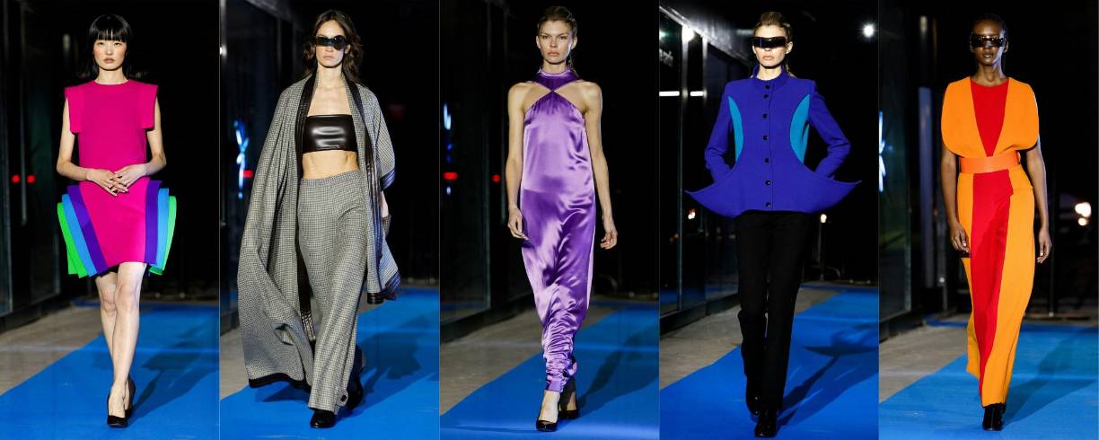 Esta combinación de imágenes muestra modelos que presentan una creación de la colección Pierre Cardin Womenswear Otoño-Invierno 2023-2024 durante la Semana de la Moda de París en París.