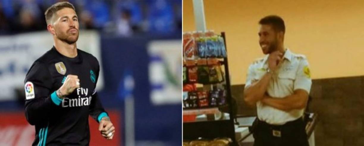 Sergio Ramos y su parecido con un trabajador de seguridad en un supermercado.