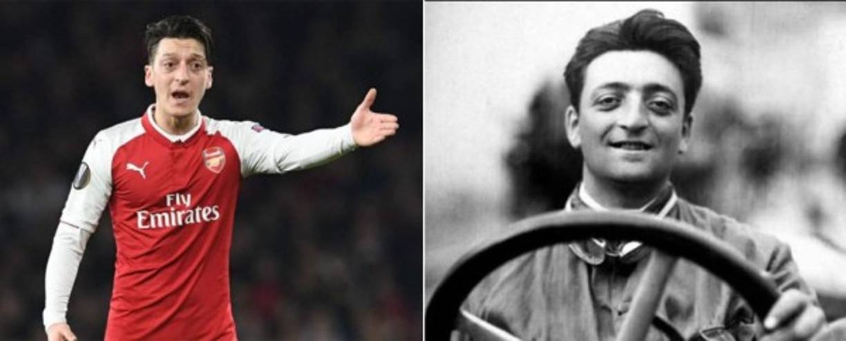 Mesut Özil y Enzo Ferrari, quien fue el fundador de la Scuderia Ferrari y más tarde de la marca de automóviles que llevaría su nombre.