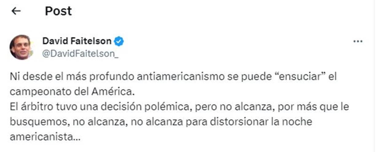 Faitelson se rindió ante el América. 