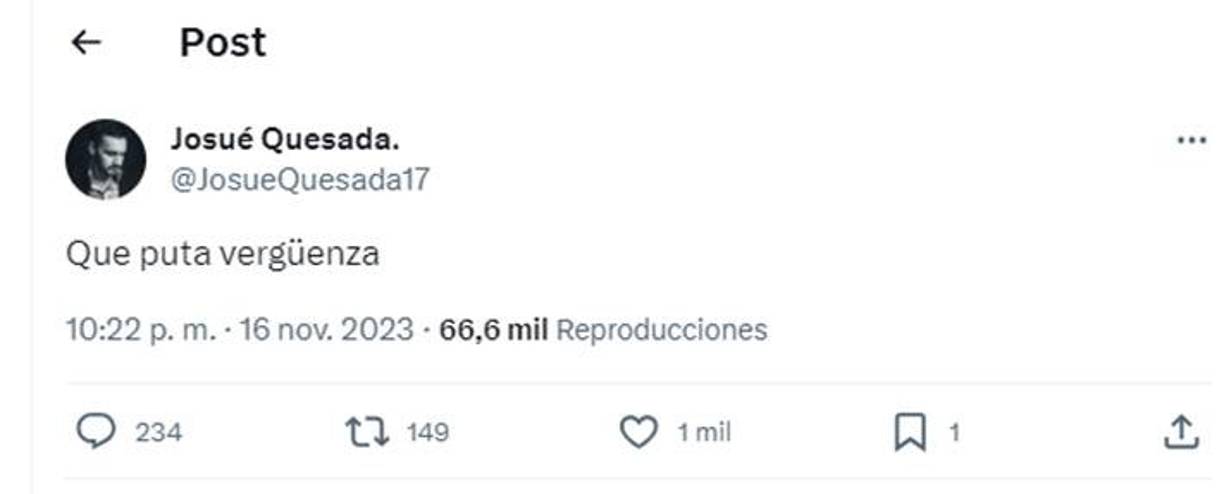 ”Qué pu.. vergüenza”, dijo el periodista tico Josué Quesada. 