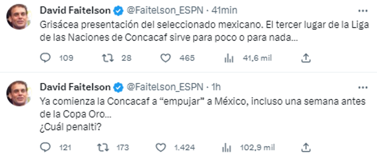 David Faitelson de ESPN no perdonó y expresó: “Grisácea presentación del seleccionado mexicano. El tercer lugar de la Liga de las Naciones de Concacaf sirve para poco o para nada...