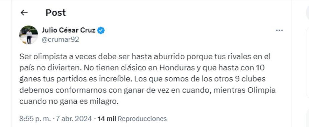 ”Ser olimpista a veces debe ser hasta aburrido porque tus rivales en el país no divierten”, agregó Julio Cruz.