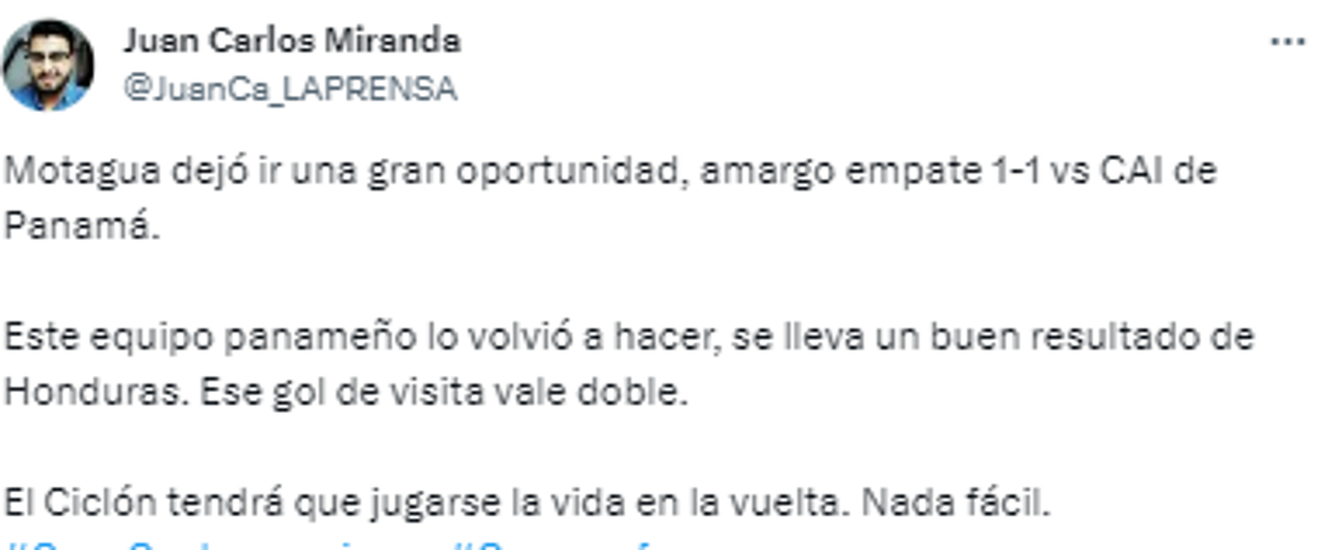 Juan Carlos Miranda, periodista de GOLAZO: “Motagua dejó ir una gran oportunidad, amargo empate ante CAI”.