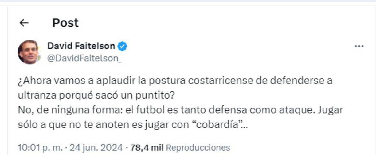 David Faitelson ha provocado molestia en Costa Rica ya que los tildó de mostrar un fútbol cobarde ante Brasil.