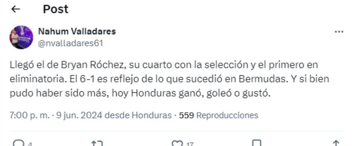 El periodista hondureño Nahum Valladares dejó su punto de vista sobre el 6-1 de l H ante Bermudas. 