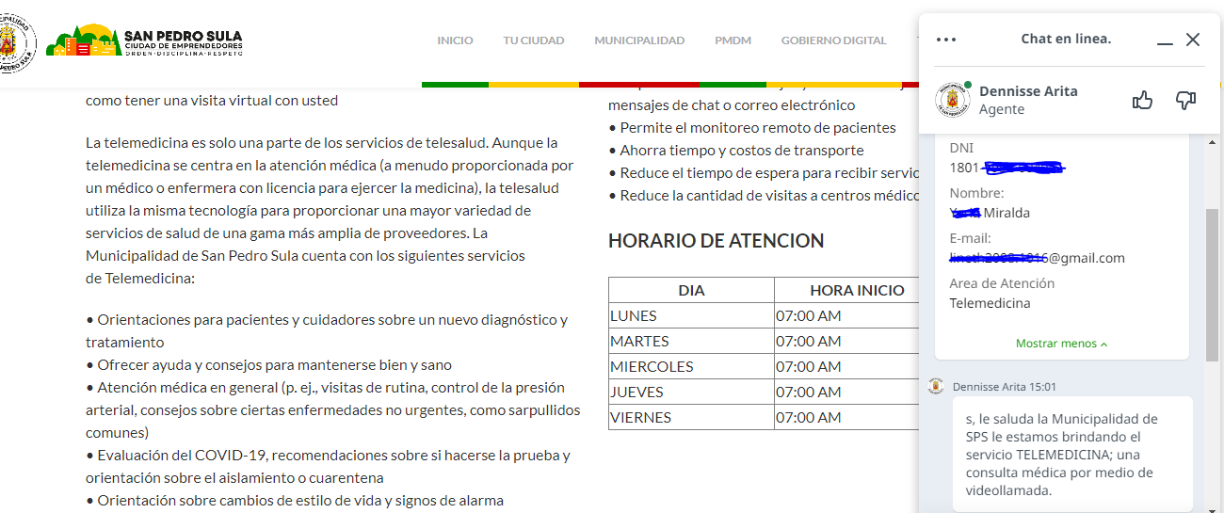 Una vez que haya llenado estos campos, recibirá un mensaje de Telemedicina