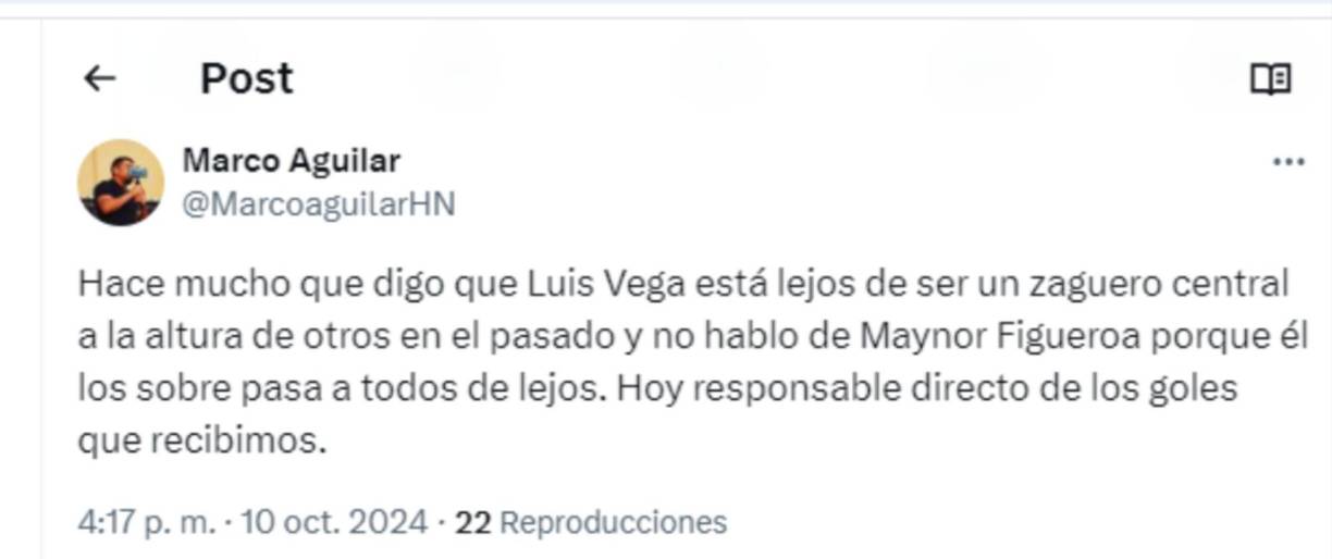 El periodista Marco Aguilar se unió a las críticas a Luis Vega por su bajo nivel. 